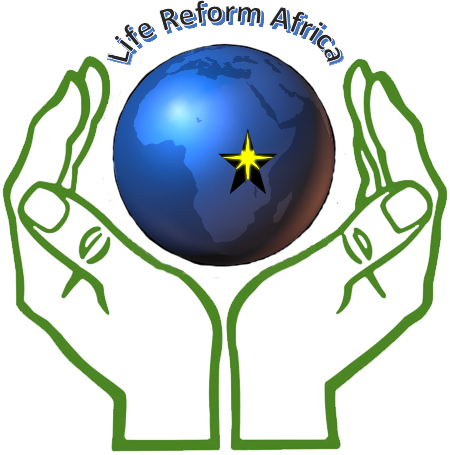 Life Reform Africa logo, hands holding up world